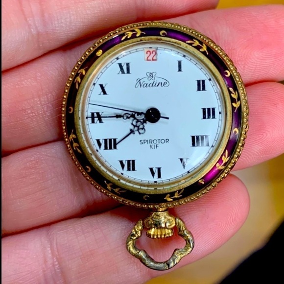 Nadine Spirotor KIF || Rare Vintage Purple Gold Swiss Pocket Watch Pendant Works Nadine Spirotor KIF || Rare Vintage Purple Gold Swiss Pocket  main image 4